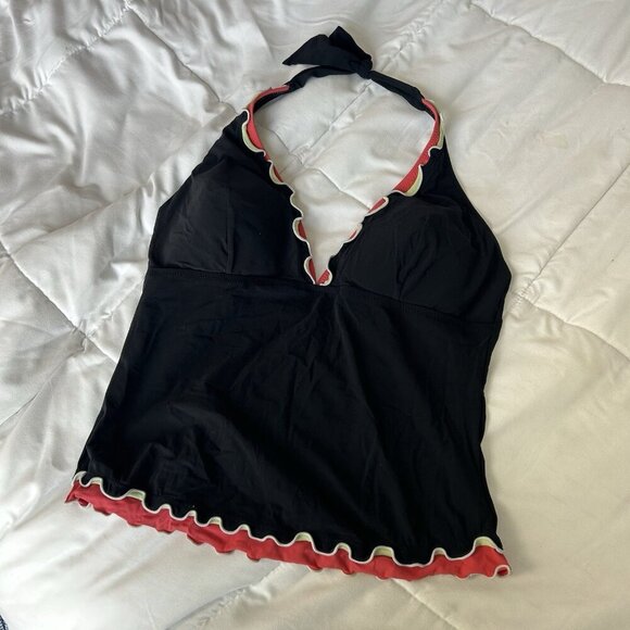 Gottex Other - Profile By Gottex Womens 14 Coquette Swimsuit Tankini Top Black Pink Ruffle Y2K